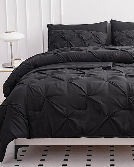 LANE LINEN California King Comforter Set, 7 Piece Cal King Bed in a Bag, Pintuck Cal King Bedding Set, Soft Cali King Bed Set, Cal King Bedding Comforter Sets with Sheets, Pillowcases & Shams - Grey - LeafyLoom
