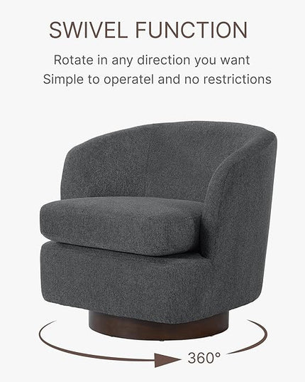 Swivel Accent Chair Modern Barrel Armchair with Wood Base for Bedroom Reading Waiting Living Room, Dark Gray - LeafyLoom