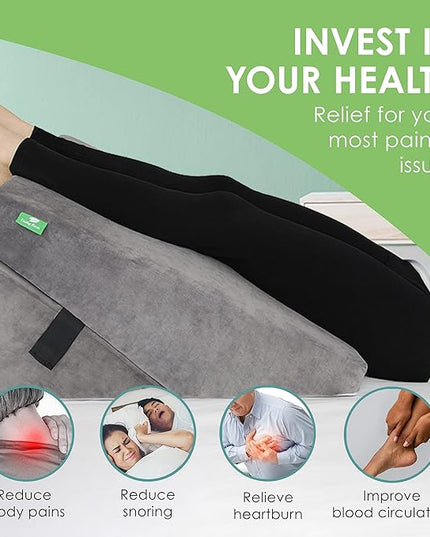 Cushy Form Wedge Pillows for Sleeping - Multipurpose Memory Foam Bed Support Rest & Knee Pillow for Back, Neck & Post-Surgery, Versatile Snoring Relief Back Pillow for Bed - Gray﻿ - LeafyLoom