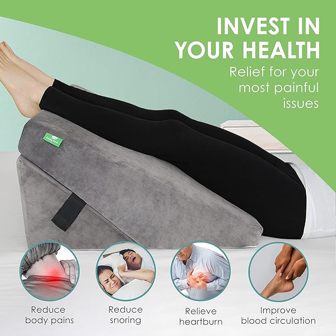 Cushy Form Wedge Pillows for Sleeping - Multipurpose Memory Foam Bed Support Rest & Knee Pillow for Back, Neck & Post-Surgery, Versatile Snoring Relief Back Pillow for Bed - Gray﻿ - LeafyLoom