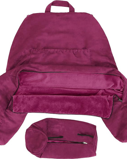 Husband Pillow XXL Cover Aspen Edition Sliding Raspberry, Reversible Microfiber to Microsuede, Side & Back Pockets - Handle for Transport - Super Cozy Bed Rest Pillow Cover with Arms - Easy Care - LeafyLoom