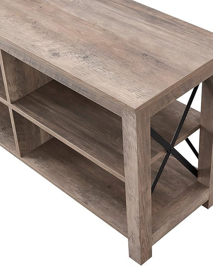 Henn&Hart Rectangular TV Stand for TV's up to 80" in Gray Oak, Electric Fireplace TV Stands for the Living Room - LeafyLoom