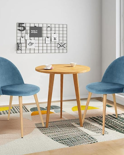 FurnitureR Upholstered Velvet Dining Chair Mid Back Armless with Wood Legs for Home Kitchen Bedroom Living Room, Set of 2, Sky Blue - LeafyLoom