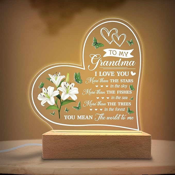 Acrylic Night Light - I Have Loved You My Whole Entire Life - Grandma Gifts from Grandkids - Rechargeable Lamp - LeafyLoom