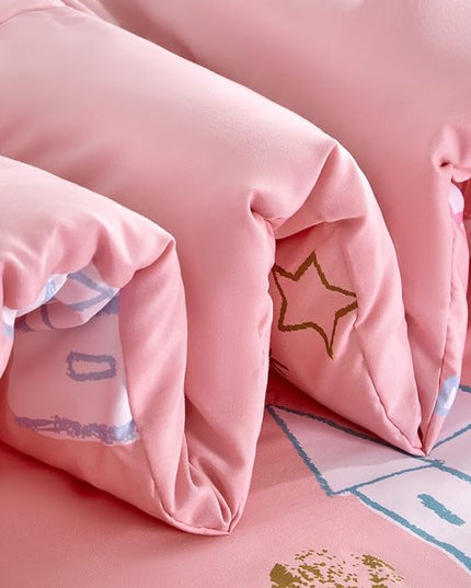 SLEEP ZONE Kids Bedding Comforter Set Full/Queen Size - Super Cute & Soft Kids Bedding 7 Pieces Set with Comforter, Sheet, Pillowcase & Sham (Unicorn Castle) - LeafyLoom