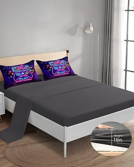 6 Pieces Gamer Bedding Set for Boys Gaming Comforter Full Size, Game Controller Comforter for Teen 3D Gamepad Microfiber 6 Piece Bed in A Bag Kids Bedding Sets with Sheets,DJT H5031 Full - LeafyLoom