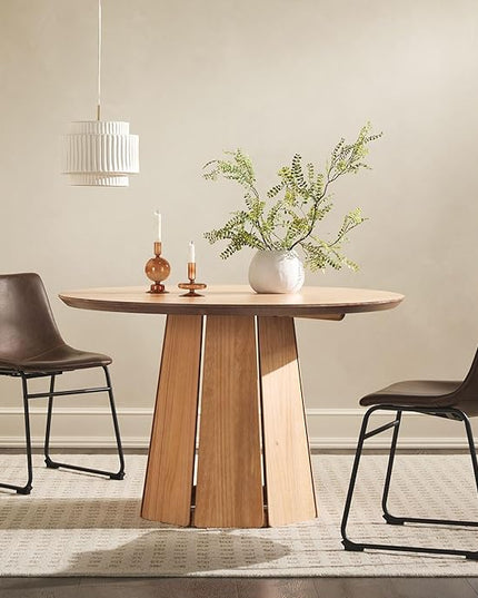 Walker Edison Scandinavian Paneled-Wood Pedestal Base Round Top Dining Table, 48 Inch, Cerused White - LeafyLoom