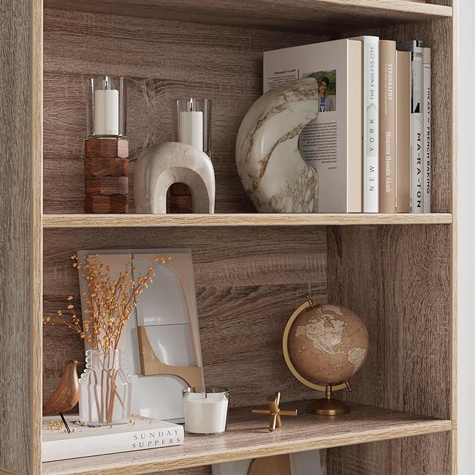 FOTOSOK 6-Tier Open Bookcase and Bookshelf, Freestanding Display Storage Shelves Tall Bookshelf Bookcase for Bedroom, Living Room and Office, Light Oak - LeafyLoom