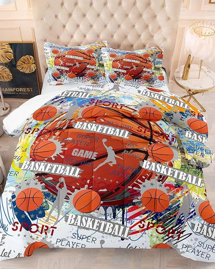 Tailor Shop Basketball Comforter Sets,Kids Twin Bedding Size,Basketball Bedding Sets for Boys Teens,Sport Comforter Sets with 1 Comforter 2 Pillowcases………… - LeafyLoom