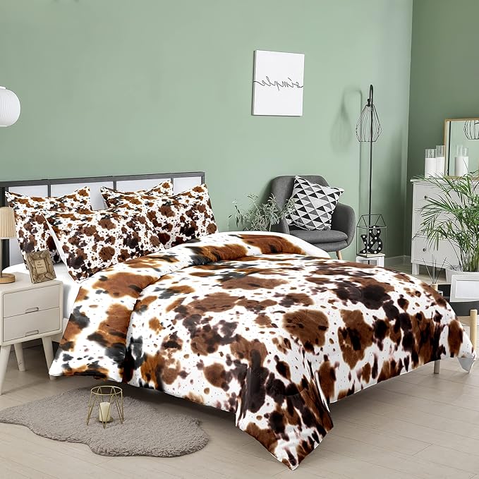 Tailor Shop Cow Print Bedding Sets,Kids Twin Bedding Set,Cow Print Comforter Set for Boys Teens Girls,Black White Queen Soft Microfiber Cowhide Bedding Set with 1 Comforter and 1 Pillowcases… - LeafyLoom