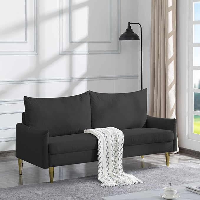 Modern Polyester Upholstered Sofa Loveseat Couch for Home Apartment Office Small Space Living Room, 66.9", Dark Gray-605 - LeafyLoom