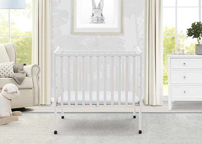 Delta Children Folding Portable Mini Baby Crib with Mattress + American Baby Waterproof Mini Crib Mattress Protector - LeafyLoom