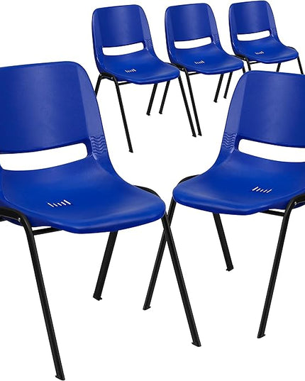 Flash Furniture 5 Pack HERCULES Series 661 lb. Capacity Navy Ergonomic Shell Stack Chair with Black Frame and 16'' Seat Height - LeafyLoom