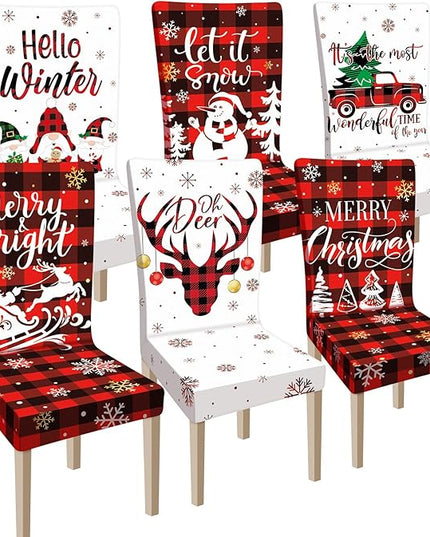 Ganeen 6 Pcs Christmas Chair Covers Merry Christmas Chair Back Cover Stretch Christmas Seat Cover Washable Xmas Dining Chair Protector Slipcover for Dining Room Kitchen Holiday Party (Cute Style) Ganeen