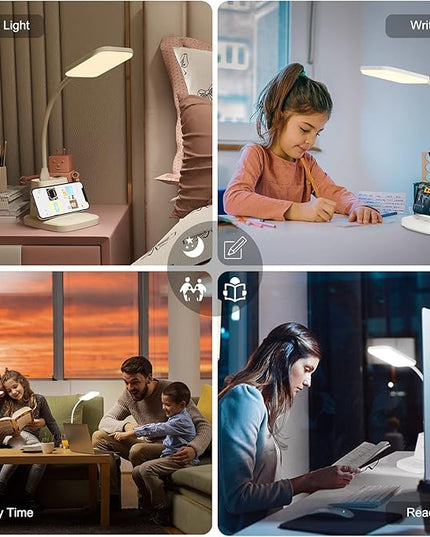 LED Desk Lamp with Wireless Charger, Sailstar White Desk Light with Pen Holder, 3 Color Modes with Stepless Dimming, CRI 85, 800 Lumen, Study Lamps for College Dorm Room, Home Office, Adapter Included - LeafyLoom