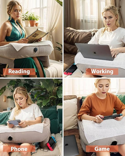 Gaming Pillow for Lap Desk Stable, Inflatable Reading Pillow for Gaming Sitting in Bed Adjustable, Soft Lap Desk Pillow for Adult, Cozy Lounge Lap Cushion, Lap Pillow for Reading - LeafyLoom