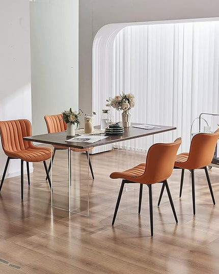 YOUNUOKE Dining Chairs Set of 2 Upholstered Mid Century Kitchen Chairs Armless Faux Leather Modern Side Chair with Padded Back Metal Legs for Living Room Bedrooms, Matte Orange - LeafyLoom