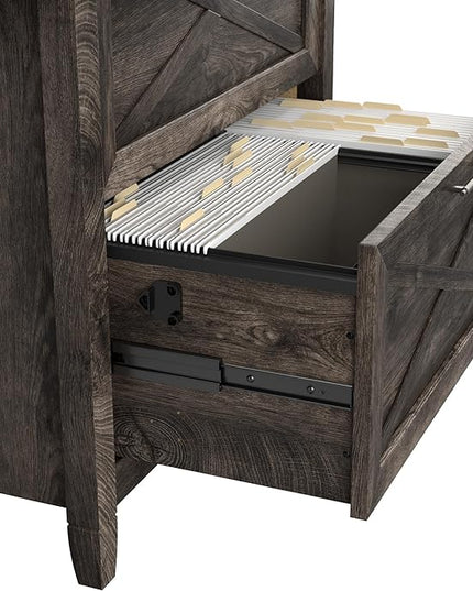 Bush Furniture Key West 2 Drawer Lateral File Cabinet in Dark Gray Hickory | Document Storage for Home Office | Accent Chest with Drawers - LeafyLoom
