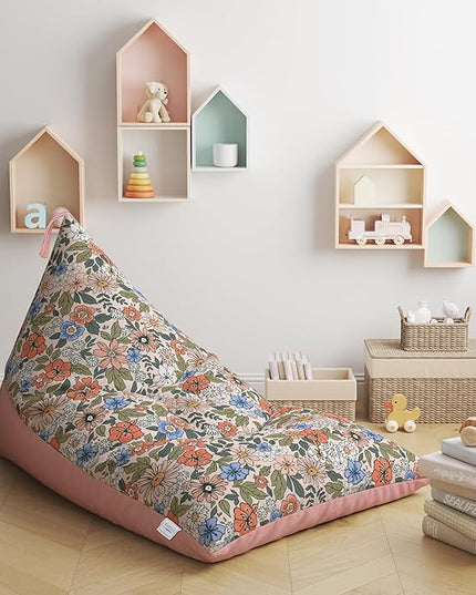 Stuffed Animal Bean Bag Storage - Machine Washable Bean Bag Chair for Kids - Extra Large Cover for Stuffing with Plush Toys, Pillows, Soft Items - Stuffed Animal Holder for Boys & Girls - Boho Floral - LeafyLoom