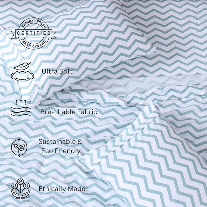 LANE LINEN Twin Size Bed Sheets, 100% Organic Cotton Twin Sheet Set, 3Pc Sheets for Twin Bed, Cooling Twin Bed Sheets Boys, Hotel Style Sheets & Pillowcases Set, Deep Pocket Sheets - Chevron - LeafyLoom