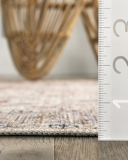 nuLOOM Annelle Floral Border Machine Washable Ultra Thin Area Rug, 8' x 10', Beige - LeafyLoom