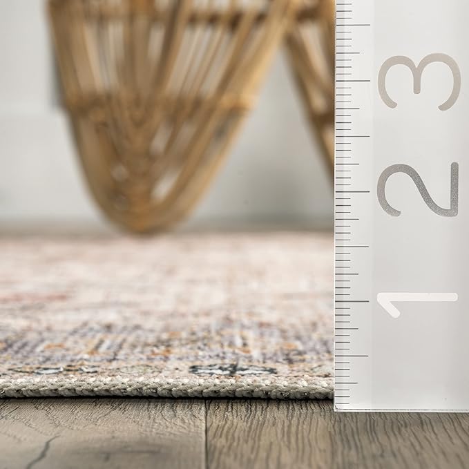 nuLOOM Annelle Floral Border Machine Washable Ultra Thin Area Rug, 8' x 10', Beige - LeafyLoom