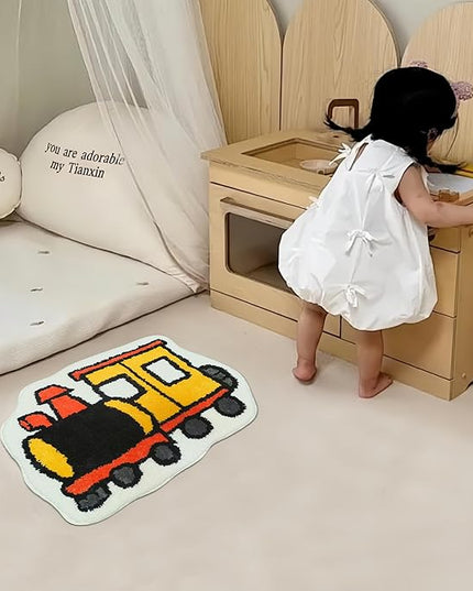 Bedroom or Bathroom Rug for kids - 24x16 in; 100% Soft Microfiber Kids Bathroom Mat; Decorative Kids Area Rug, for Boys Girls Kids, 18x24 Inches (Locomotive) - LeafyLoom