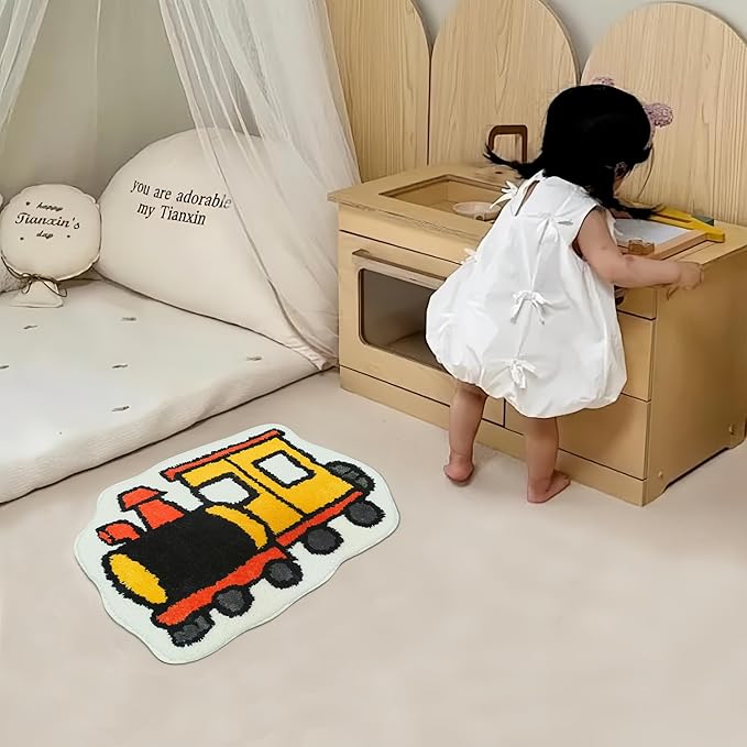 Bedroom or Bathroom Rug for kids - 24x16 in; 100% Soft Microfiber Kids Bathroom Mat; Decorative Kids Area Rug, for Boys Girls Kids, 18x24 Inches (Locomotive) - LeafyLoom