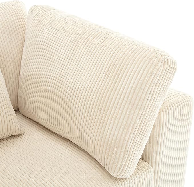 Morden Soft Corduroy Upholstered 3 Seater Sofa Couch with Removable Back Cushions and 5 Pillows for Living Room, Apartment, Office, 105", Beige-403 - LeafyLoom
