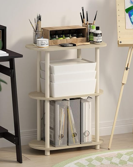 Furinno Turn-N-Tube No Tools 3-Tier Modern Oval Side Display Rack, Bauhaus Oak/Beige - LeafyLoom