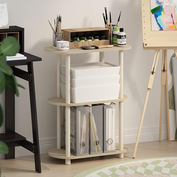Furinno Turn-N-Tube No Tools 3-Tier Modern Oval Side Display Rack, Bauhaus Oak/Beige - LeafyLoom