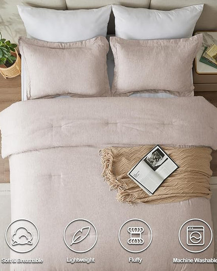 CozyLux King Size Comforter Set - 3 Pieces Warm Taupe Soft Luxury Cationic Dyeing Tan Bedding Comforter for All Season, Breathable Lightweight Fluffy Boho Bed Sets with 1 Comforter and 2 Pillow Shams - LeafyLoom