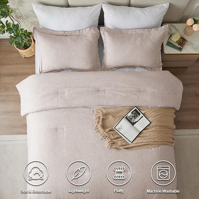 CozyLux King Size Comforter Set - 3 Pieces Warm Taupe Soft Luxury Cationic Dyeing Tan Bedding Comforter for All Season, Breathable Lightweight Fluffy Boho Bed Sets with 1 Comforter and 2 Pillow Shams - LeafyLoom