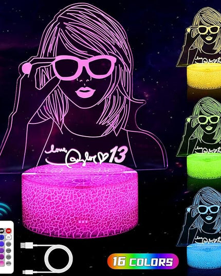 Taylor Cool Night Light：Gift 3D Night Light 16 Colors Changing LED Lamp Decoration for Girls Singer Albums Inspired Merchandise Gift Table Lamp for Party Birthday Festival Gifts - LeafyLoom
