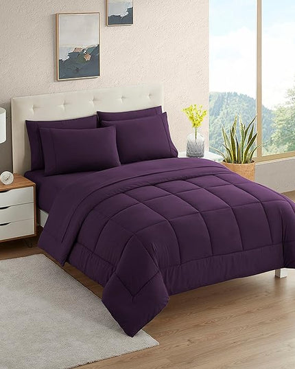 Dorm Room Essentials College Bedding Comforter Set 5 Piece Twin XL Size Bed in a Bag for College Students Boys and Girls, Twin XL, Purple - LeafyLoom