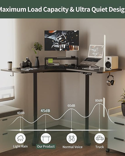 FEZIBO Corner Standing Desk, 48 Inches L Shaped Standing Desk, Electric Stand Up Corner Desk, Home Office Sit Stand Desk with Black Top and Frame - LeafyLoom