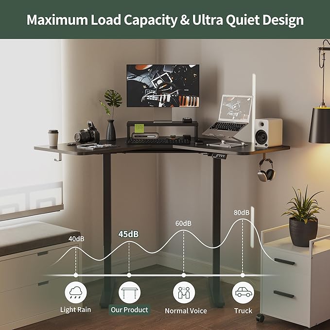 FEZIBO Corner Standing Desk, 48 Inches L Shaped Standing Desk, Electric Stand Up Corner Desk, Home Office Sit Stand Desk with Black Top and Frame - LeafyLoom