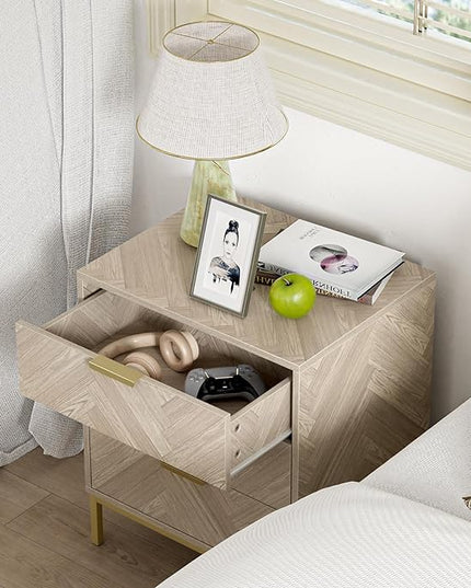 Anmytek 3 Drawer Nightstand for Bedroom, Modern Wood Nightstand Square Bedside Table End Table with Storage for Bedroom Room, Sofa, Natural Oak, H0099 - LeafyLoom