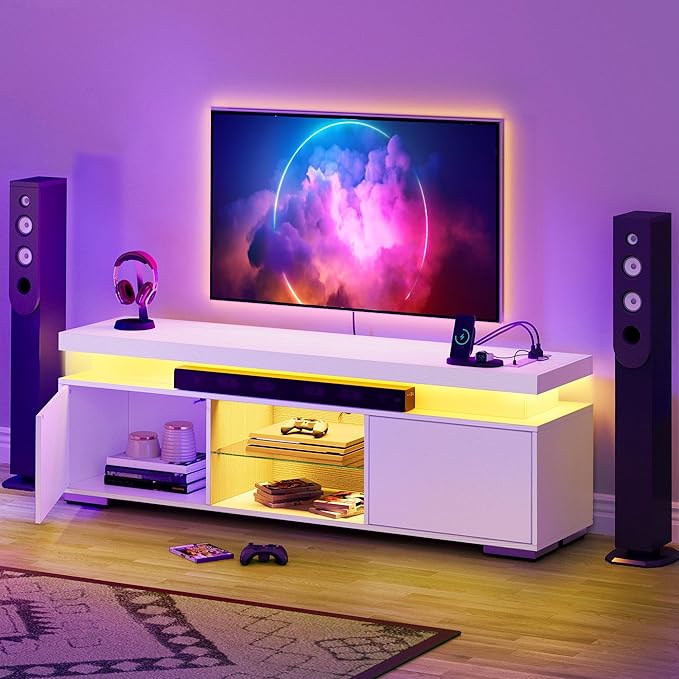 YITAHOME Morden TV Stand for 65 Inch TV, Mid Century Modern Entertainment Center for 300lbs with Double Barn Doors, Rustic TV Media Console TV Cabinet for Living Room, Grey - LeafyLoom