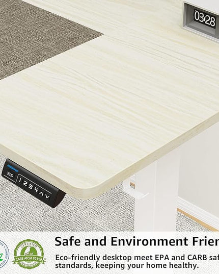 MOUNTUP 55x28 Inches Electric Height Adjustable Standing Desk, Sit Stand Desk with Memory Controller, Ergonomic Stand Up Desk for Home Office with Splice Board, White+Grey - LeafyLoom