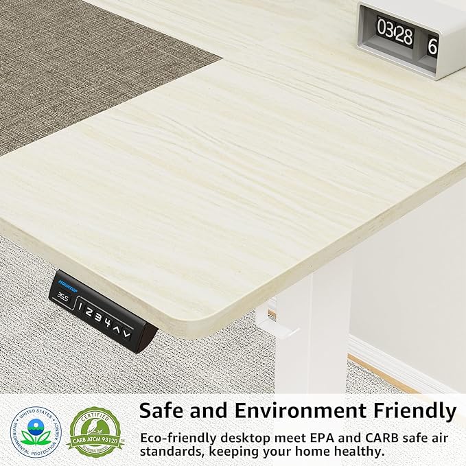 MOUNTUP 55x28 Inches Electric Height Adjustable Standing Desk, Sit Stand Desk with Memory Controller, Ergonomic Stand Up Desk for Home Office with Splice Board, White+Grey - LeafyLoom