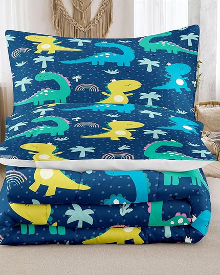 NINENINE Dark Blue Dinosaur Comforter Sets,Full Bedding Sets for Boys,Dinosaur Comforter Sets for Kids,Cartoon Bedding Sets with 1 Comforter 2Pillowcases - LeafyLoom
