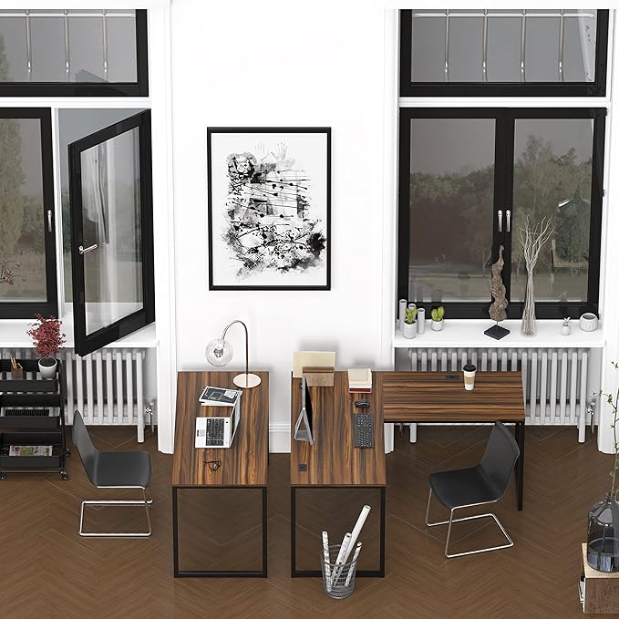 SHW Home Office 55-Inch Computer Desk, 24" Deep, Walnut - LeafyLoom