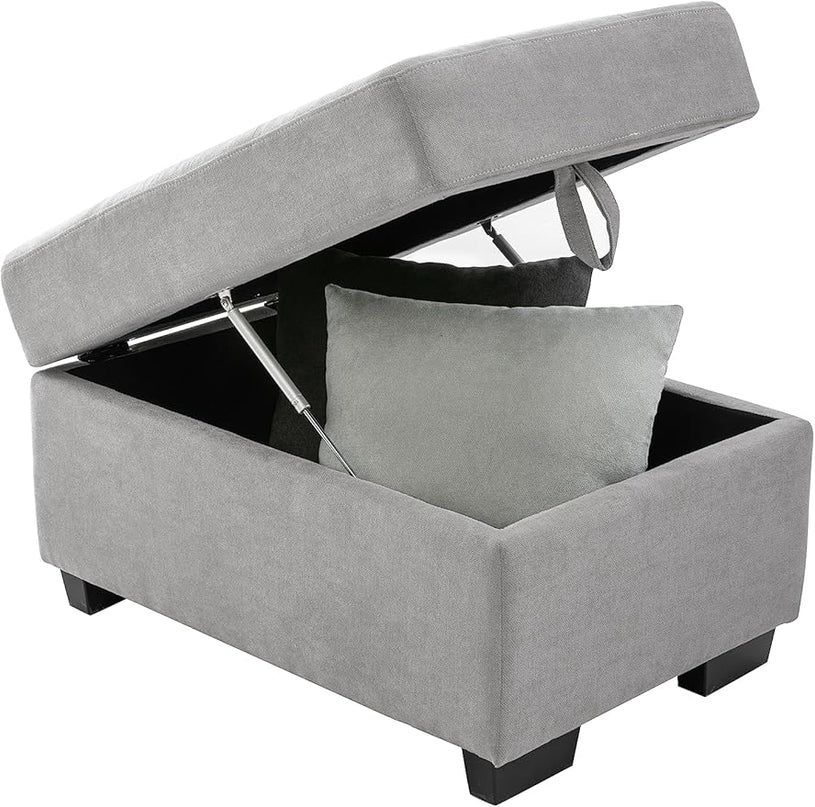 Convertible Sleeper Sectional Sofa with Pull Out Bed and Movable Ottoman, L Shaped Reversible Couch with Hidden Arm Storage & USB Charge, 4 Seat Corner Sofa&Couches for Living Room, Gray 87.4" - LeafyLoom