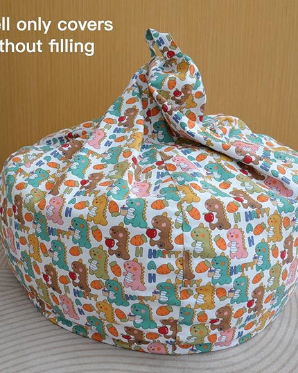 YuppieLife Kids Storage Bean Bag Cover（No Filling） Toy Organizer|Carrying Handle Sofa|Available for Kids and Teenager|Cuddle Chair|Machine Washable and Durable（38“,Happy Dinosaur） - LeafyLoom