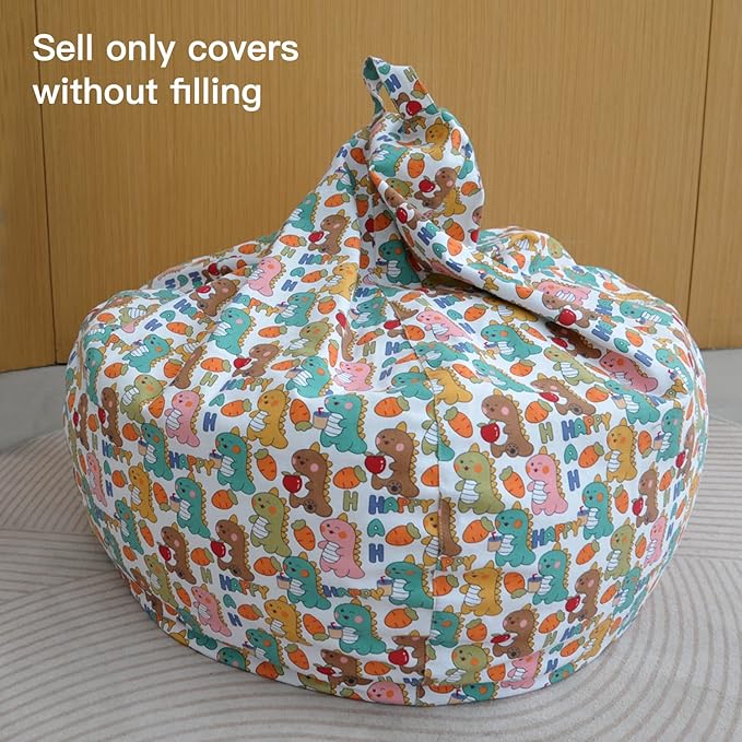 YuppieLife Kids Storage Bean Bag Cover（No Filling） Toy Organizer|Carrying Handle Sofa|Available for Kids and Teenager|Cuddle Chair|Machine Washable and Durable（38“,Happy Dinosaur） - LeafyLoom