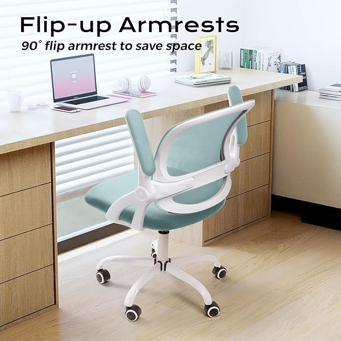 KERDOM Office Chair, Ergonomic Desk Chair, Mesh Computer Chair Height Adjustable, Comfy Swivel Task Chair with Wheels and Flip-up Arms - LeafyLoom