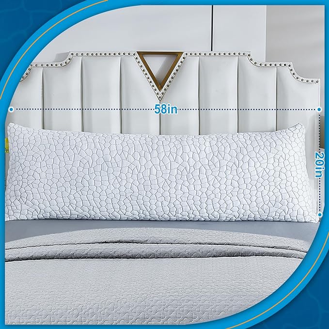 QUTOOL® Cooling Body Pillows for Adults, Shredded Memory Foam Full Body Pillow for Side Sleeper, Long Body Pillow for Pregnant/Neck/Back/Leg, Large Pillow for Bed with Cooling Pillow Cover - LeafyLoom