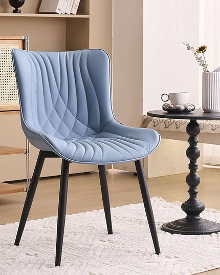 YOUTASTE Dining Chairs Set of 2 Upholstered Mid Century Modern Kitchen Dining Room Chairs Armless Faux Leather Accent Chairs Metal Vanity Lounge Chair with Back for Living Room Bedrooms,Blue - LeafyLoom
