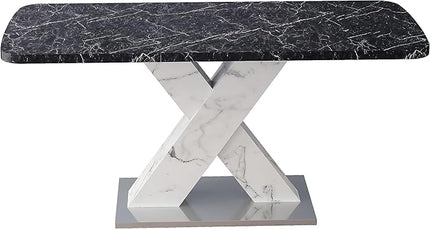 NicBex Dining Table Contemporary Kitchen Table Farmhouse Rustic Square Dining Table,Stretchable, Printed Black Marble Table Top+MDF White X-Shape Table Leg with Metal Base, Easy Assembly, Black+White - LeafyLoom